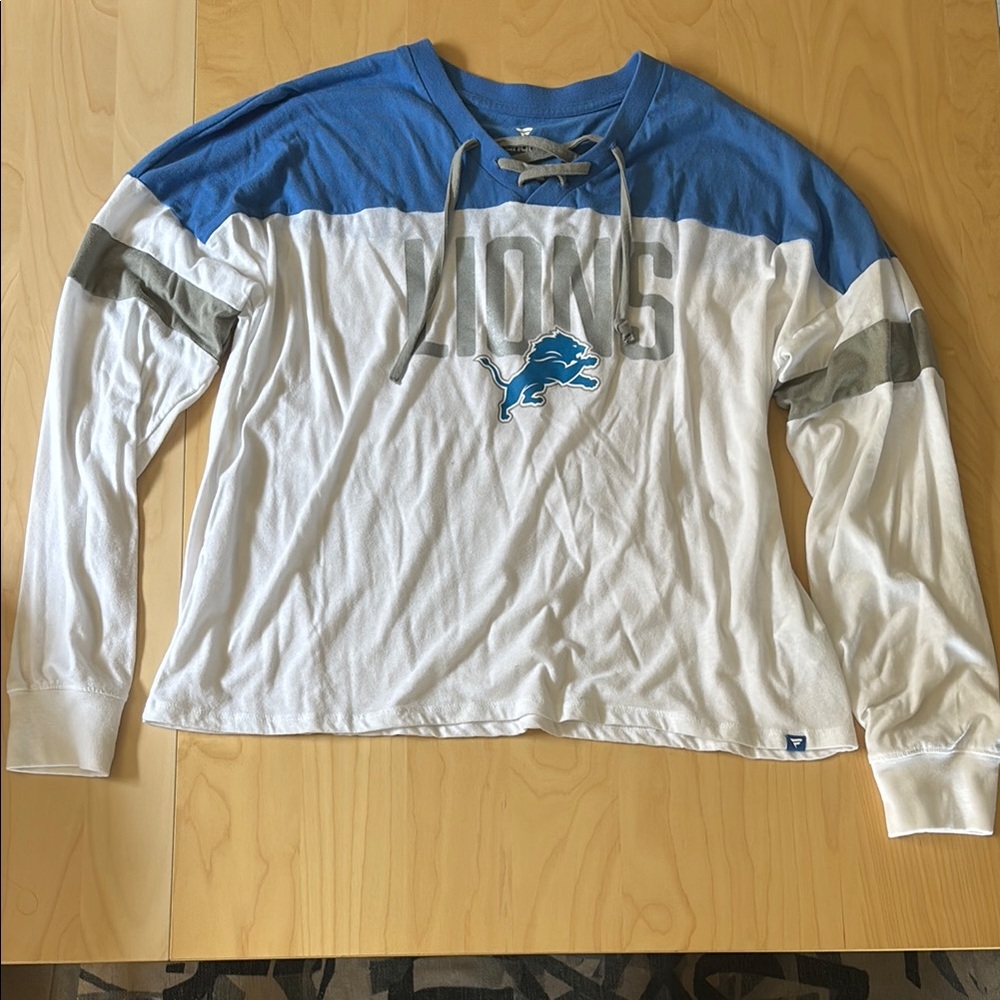 Detroit Lions Blue and White Long Sleeve Sports Shirt